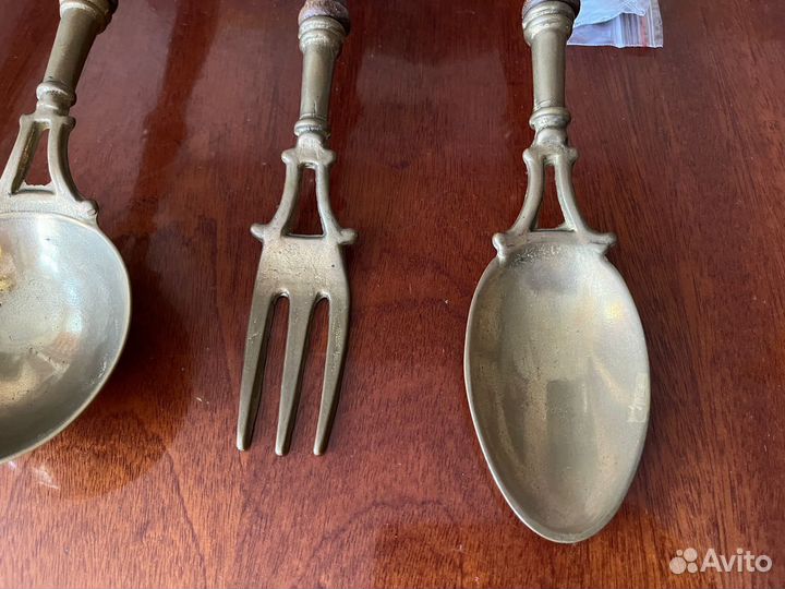 Набор кухонной утвари дерево/латунь винтаж