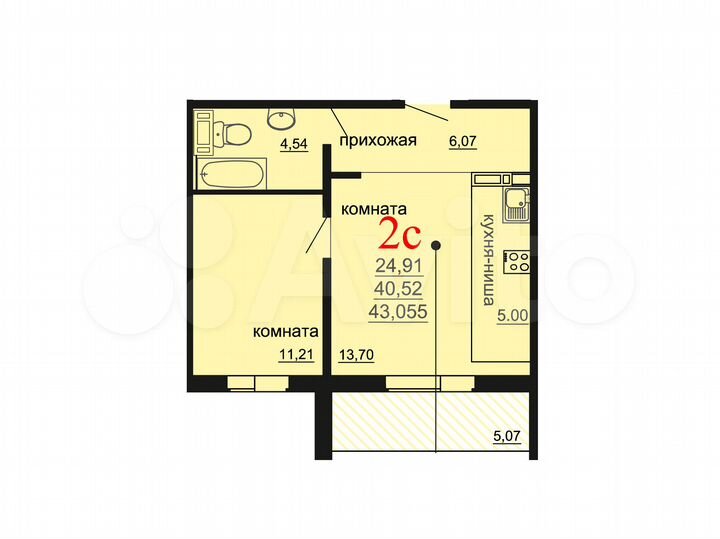 1-к. квартира, 43,1 м², 3/10 эт.