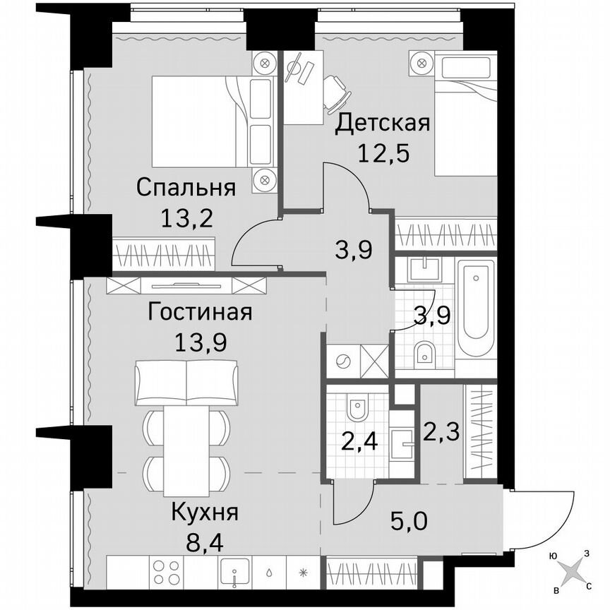 2-к. квартира, 65,5 м², 8/60 эт.