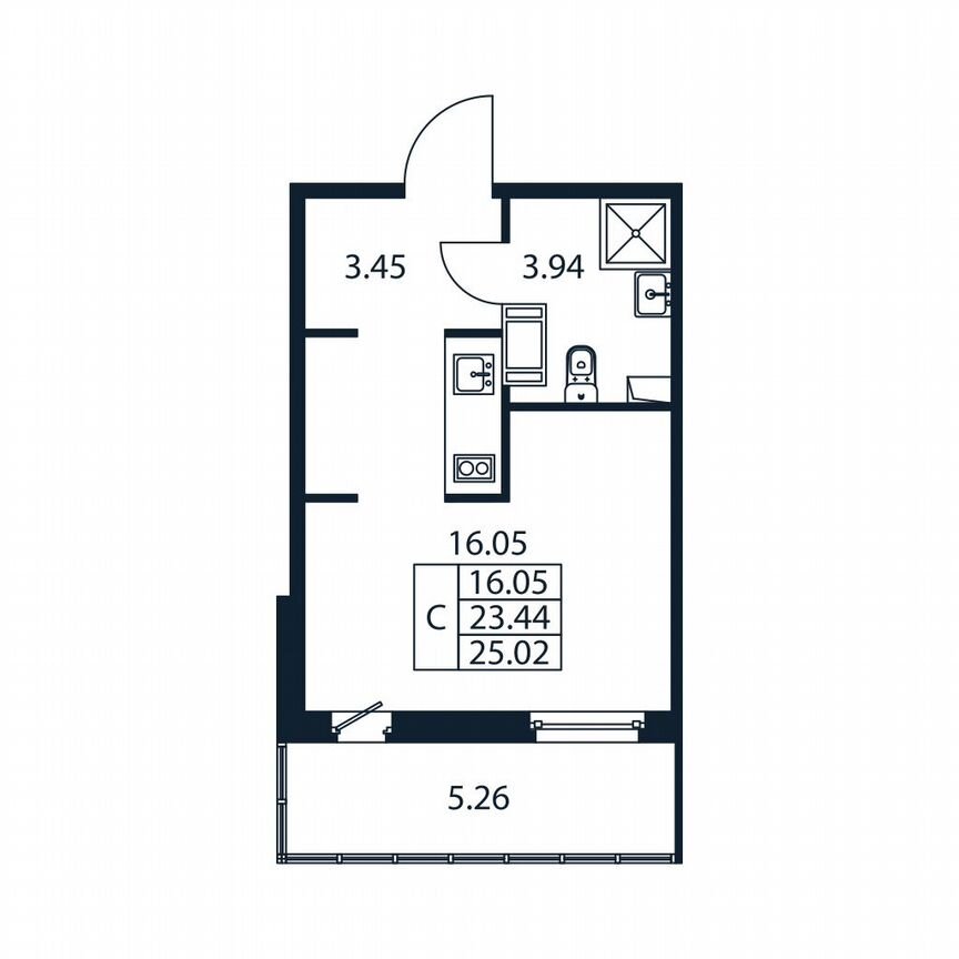 Квартира-студия, 25 м², 12/12 эт.