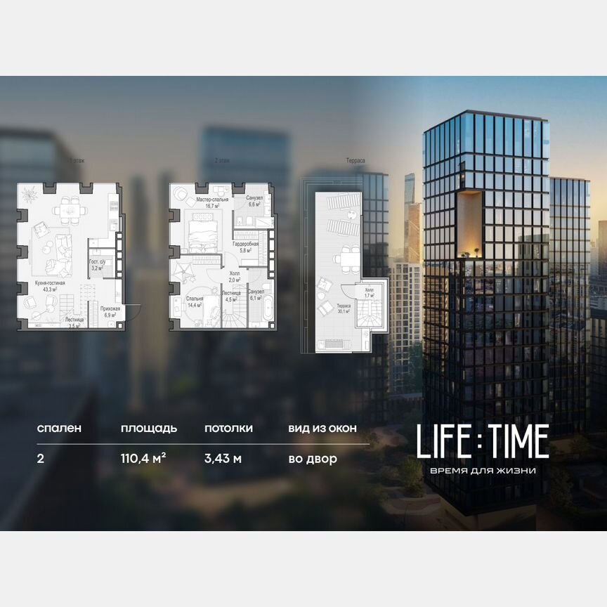 2-к. квартира, 110,4 м², 22/23 эт.