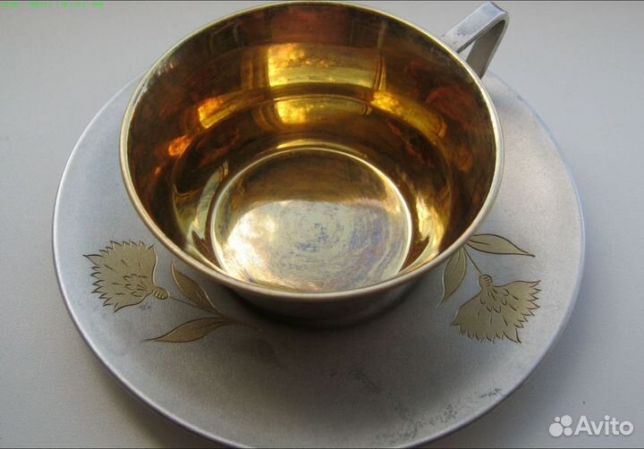 Чашка с блюдцем серебро 875