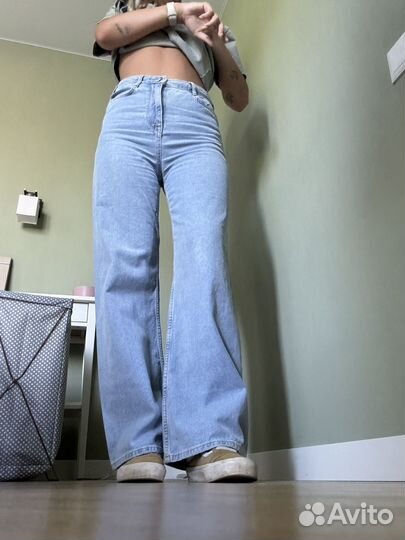 Джинсы zara 36 широкие, высокая посадка