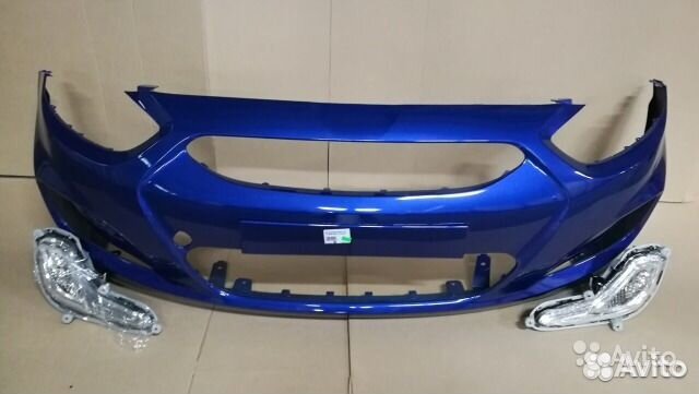 Передний бампер Hyundai Solaris цвет синий