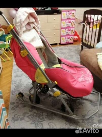 Детские санки коляска с колесами