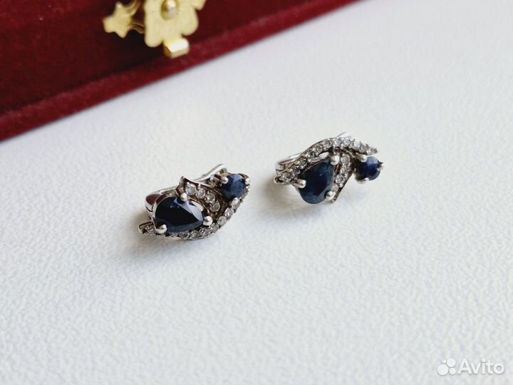 Серебряные Серьги Сапфир Фианиты