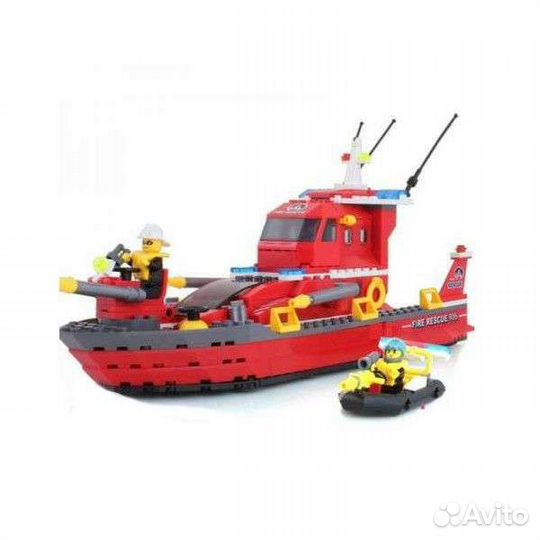 Lego пожарный корабль с лодкой и минифигурками