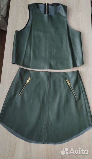 Zara basic двойка топ и юбка экокожа