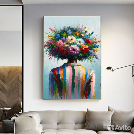 Картина Яркая с цветами вместо головы мужчины