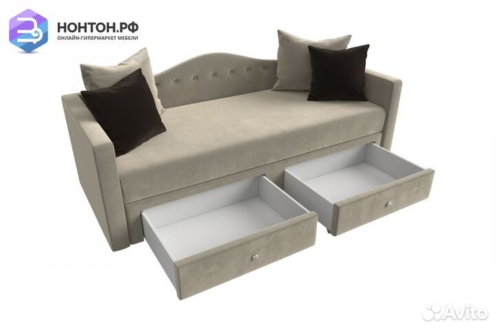 Детский прямой диван Дориан микровельвет бежевый