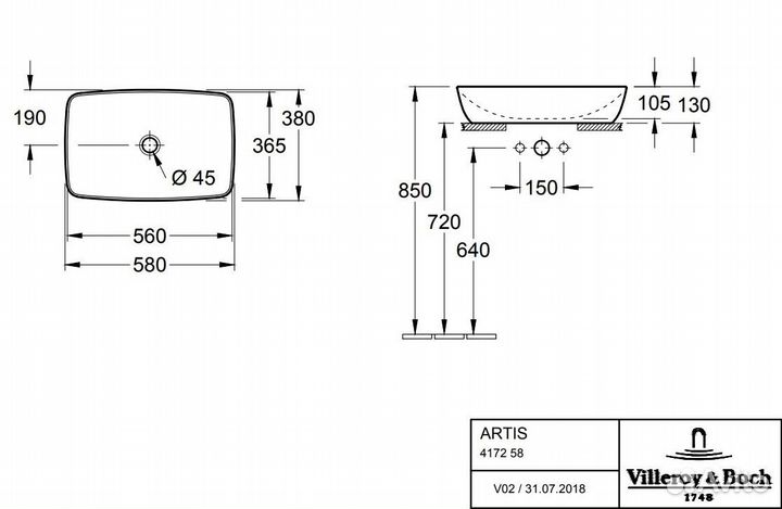 Раковина Villeroy & Boch Artis 4172 58 R1