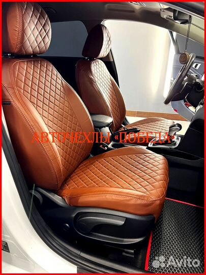 Чехлы Kia Ceed 3 из экокожи коричневые Ромб