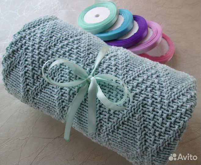 Плед хлопковый детский новый вязаный