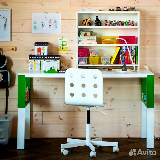 Полка икеа поль, белый/зеленый