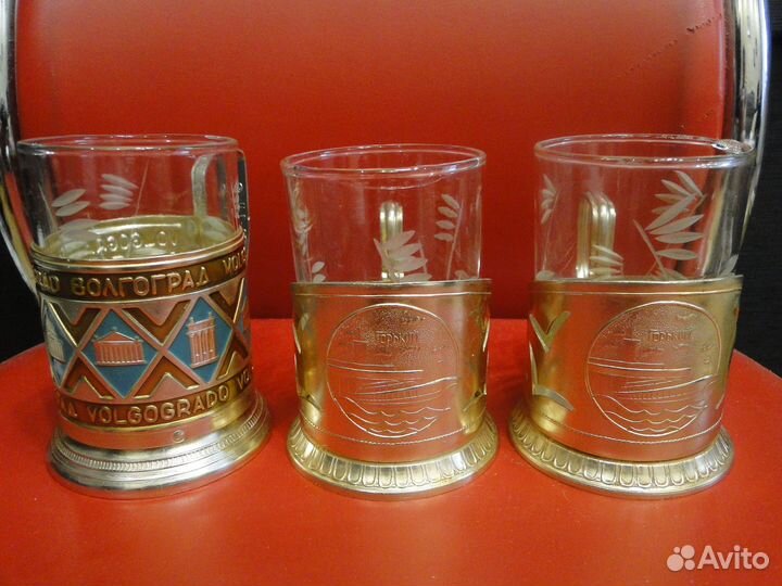 Подстаканники со стаканами. СССР. Легкий металл