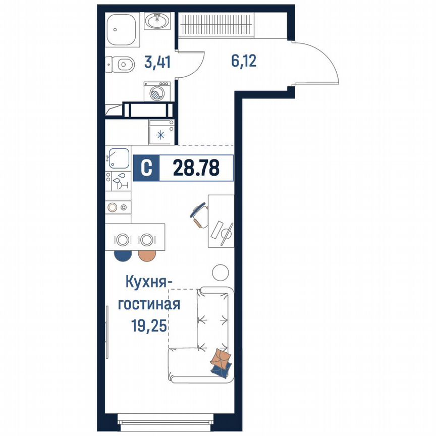 Квартира-студия, 28,8 м², 17/18 эт.