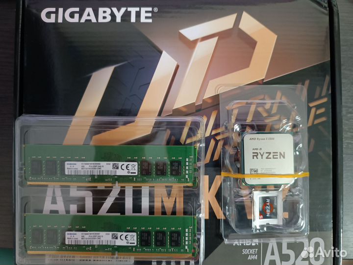 Ryzen 5 5500+GA A520M-K V2+16gb DDR4 3200 новое