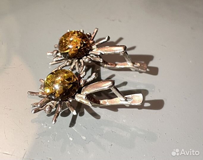 Серьги Солнечные янтарь / серебро