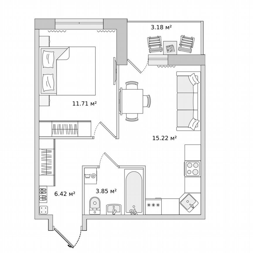 1-к. квартира, 40,4 м², 3/16 эт.