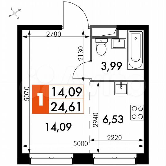 Квартира-студия, 24,6 м², 15/15 эт.