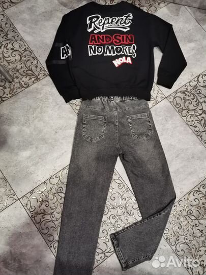 Пакетом для мальчика. Джинсы и свитшот. 158 см