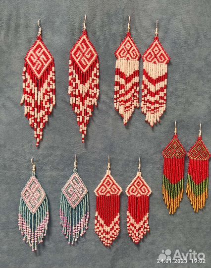 Серьги из бисера с Чувашским орнаментом