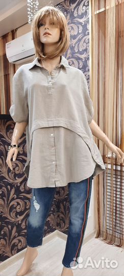 Стильная льняная блузка-рубашка.48-50р