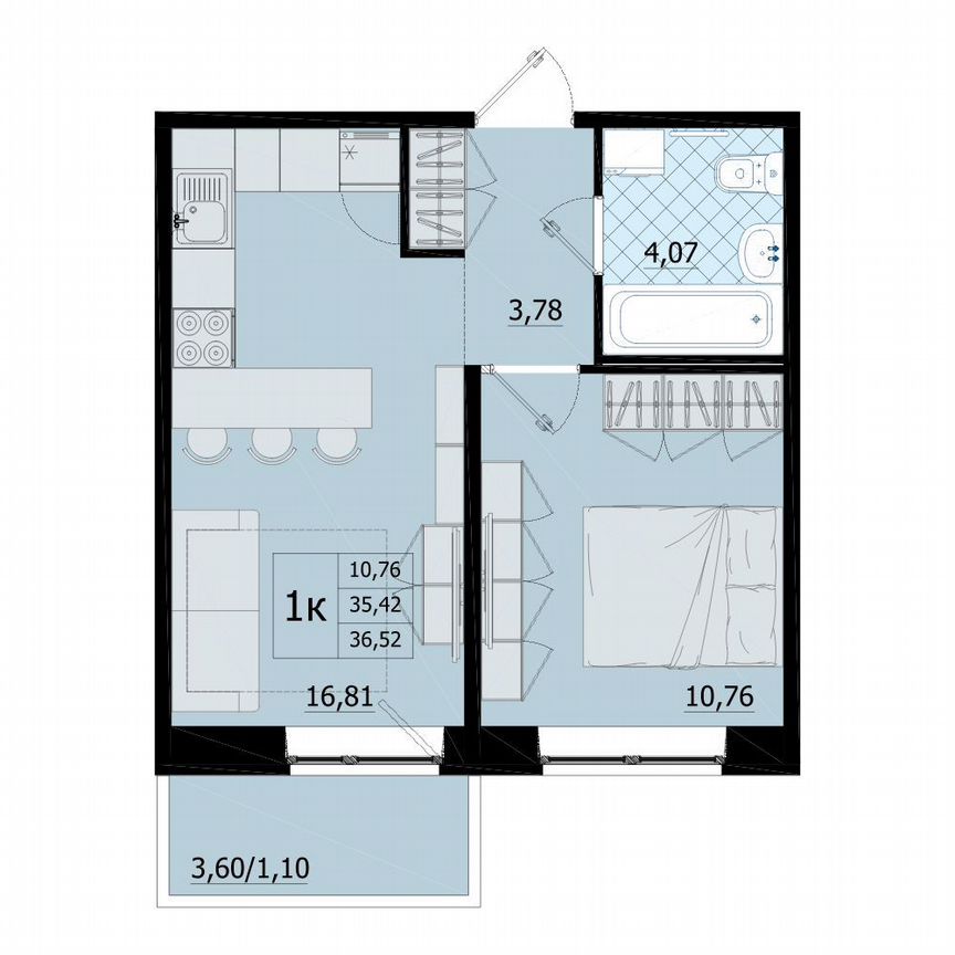1-к. квартира, 36,5 м², 9/9 эт.