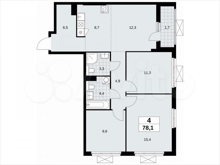 4-к. квартира, 78,1 м², 10/19 эт.