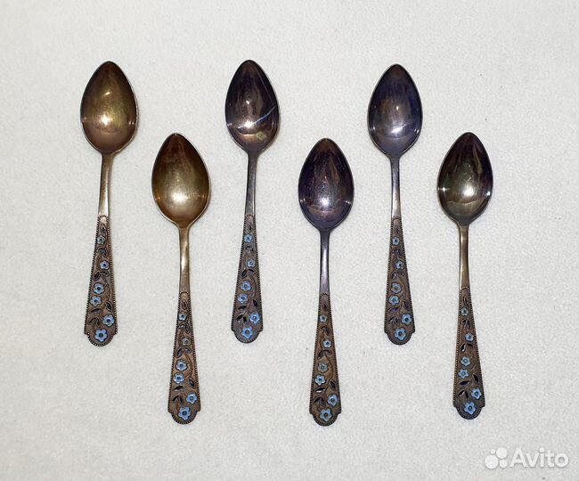 Чайные ложки. Серебро, эмаль, золочение