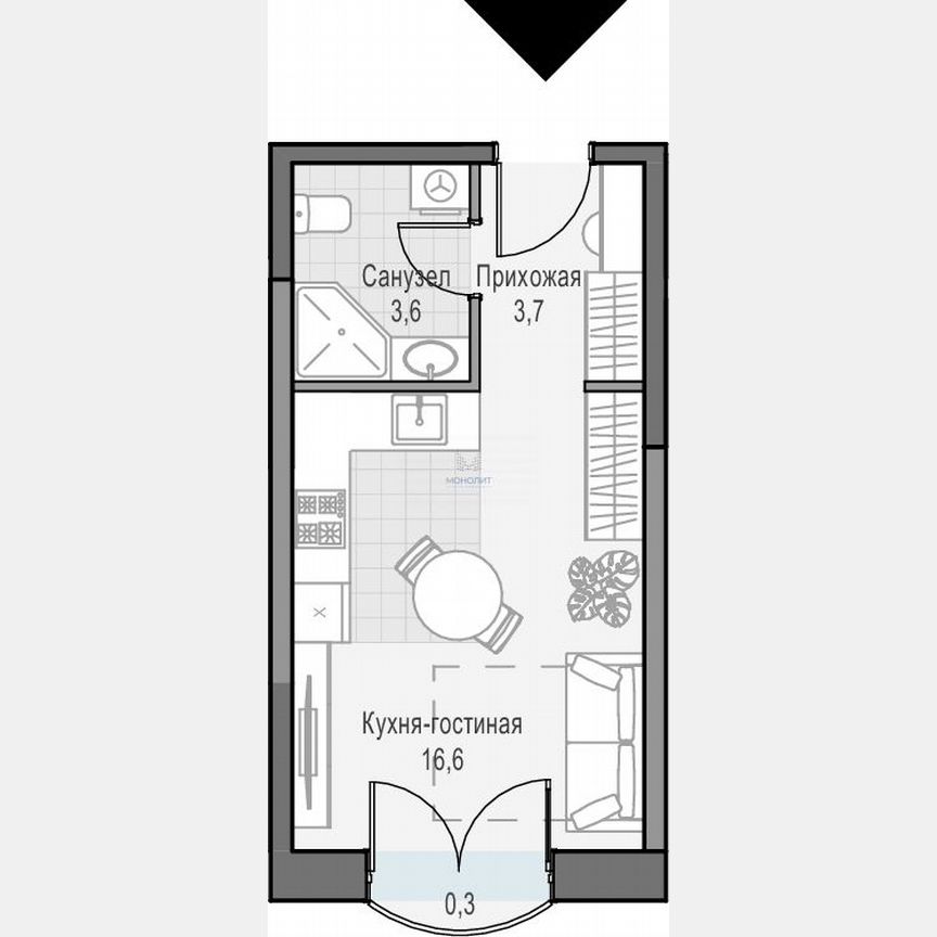Квартира-студия, 24 м², 16/20 эт.