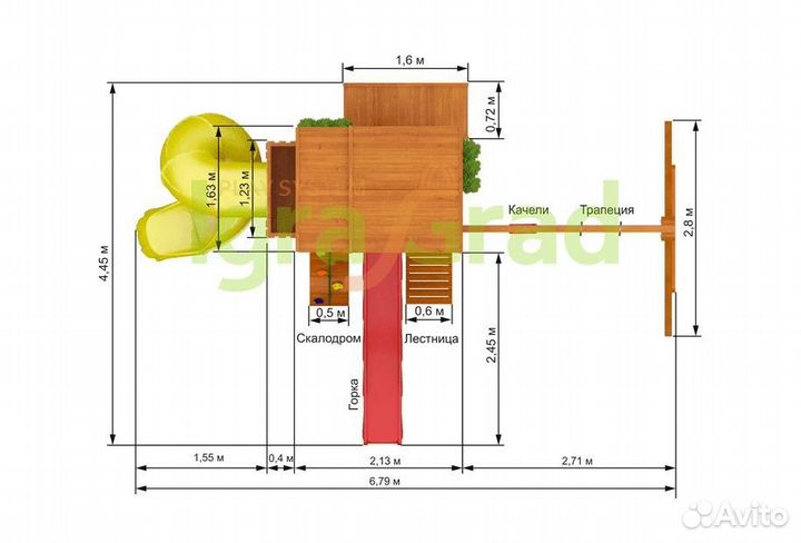 Детский комплекс Клубный домик 3 с трубой Luxe