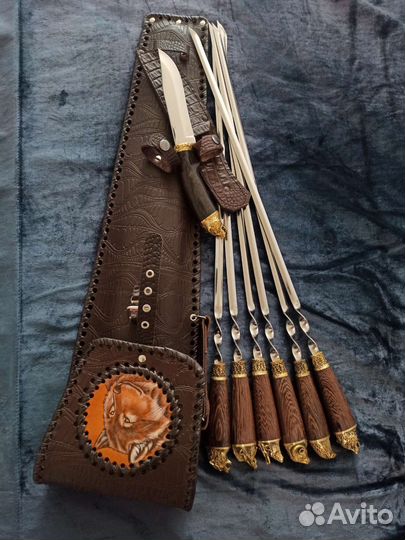 Набор шампуров в кожаном колчане