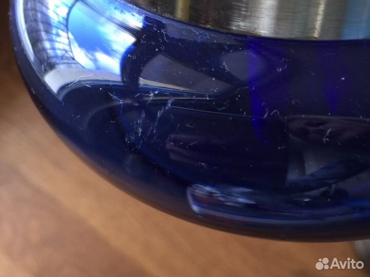 Сахарница СССР цветное синее стекло