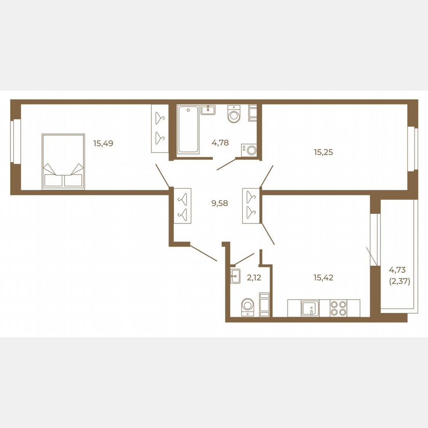 2-к. квартира, 65 м², 2/4 эт.