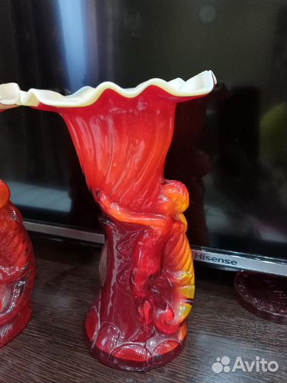 Рог изобилия ваза цветное стекло СССР