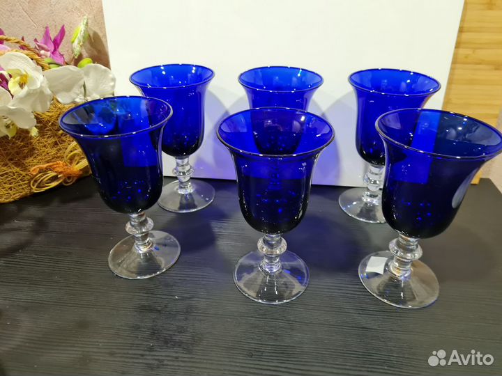 Фужеры синего цвета зд Гусь Хрустальный