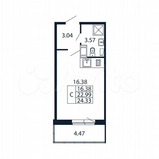 Квартира-студия, 24,3 м², 9/12 эт.