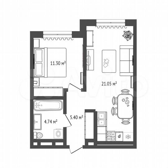 2-к. квартира, 42,3 м², 12/13 эт.