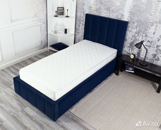 Кровать 90х200 синий велюр Богема