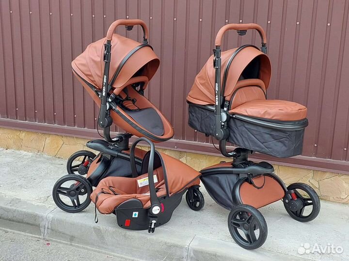 Коляска 3в1 Кожа на 360* Новая (карамель)