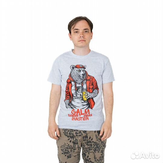 62814 Футболка calm does nott mean inaction серый