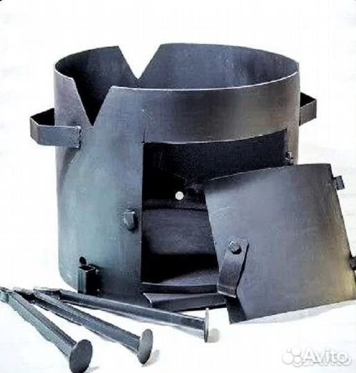 Печь 3мм с трубoй и дверцей под чугунный казан