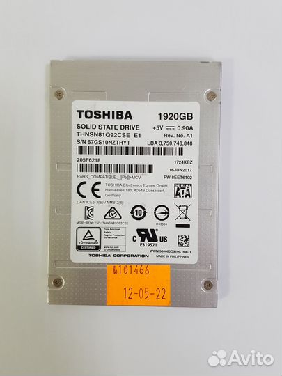 Накопитель SSD 1.92TB toshiba 6GB/S SATA2.5