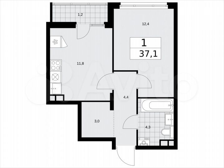 1-к. квартира, 37,1 м², 4/15 эт.