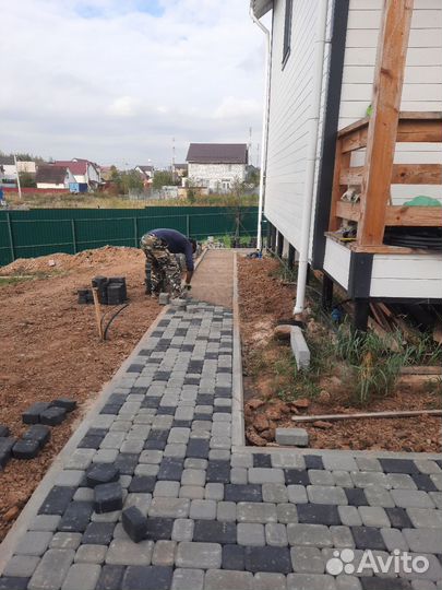 Укладка тротуарной плитки брусчатки отмостка заезд