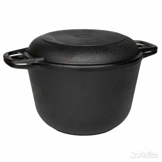 Кастрюля чугунная с крышкой-сковородой, 6л тм Гар