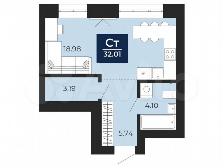 Квартира-студия, 32 м², 4/12 эт.
