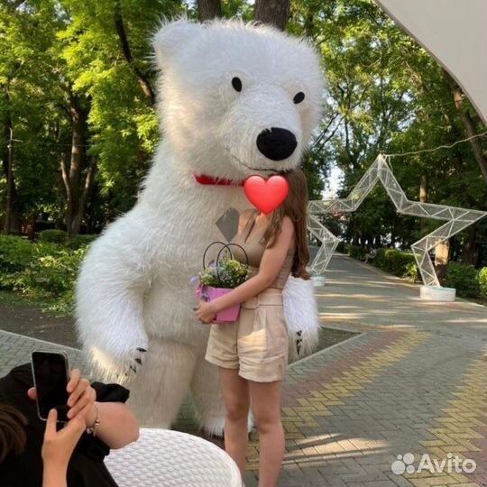 Белый мишка поздравление/Ростовая кукла/аниматор