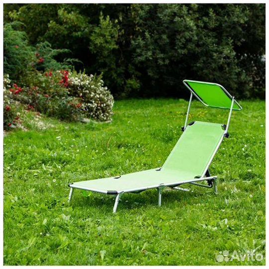 Шезлонг для дачи складной с навесом зеленый